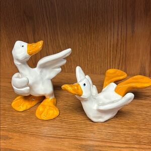 Charming White and Orange Duck Figurines